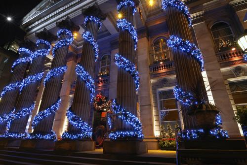 this image shows West Sacramento Holly Jolly Christmas Lights installation in Sacramento, CA