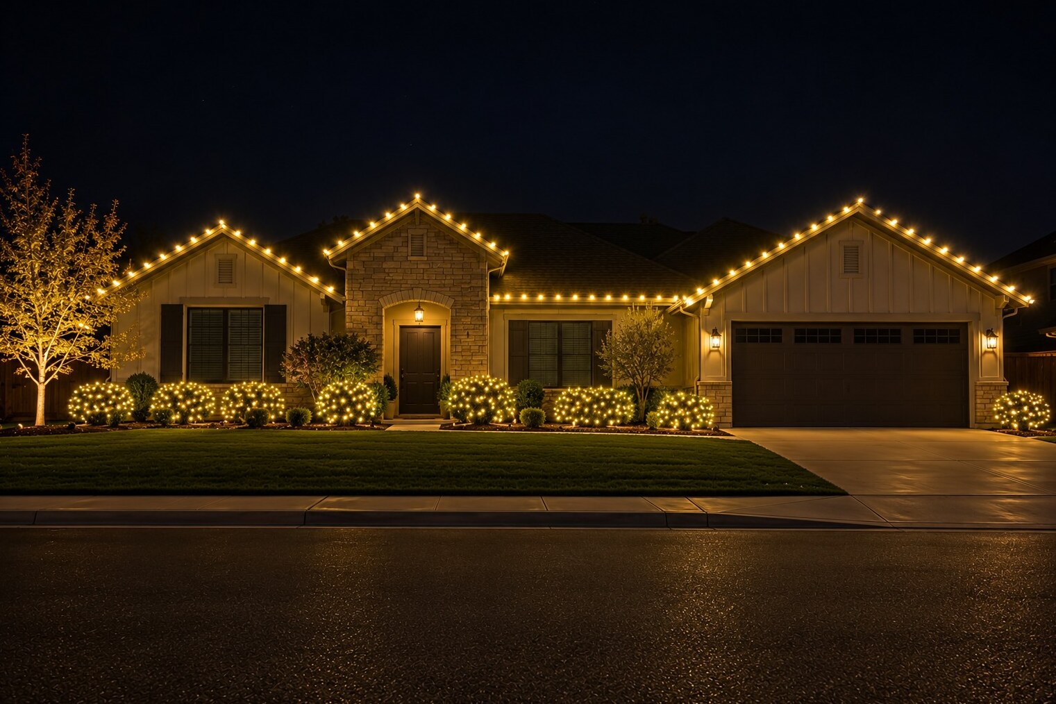 Christmas light company in Galt, CA: ranch three gables c9 warm white