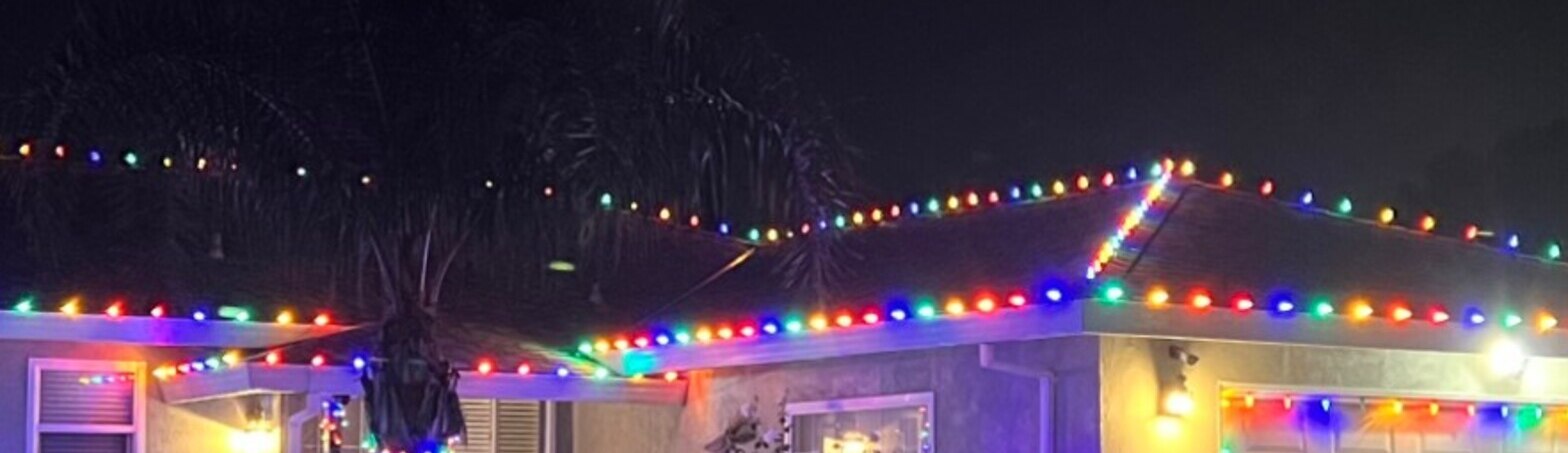 Christmas light hanging in El Dorado Hills, CA: multicolor c9 ranch eave run